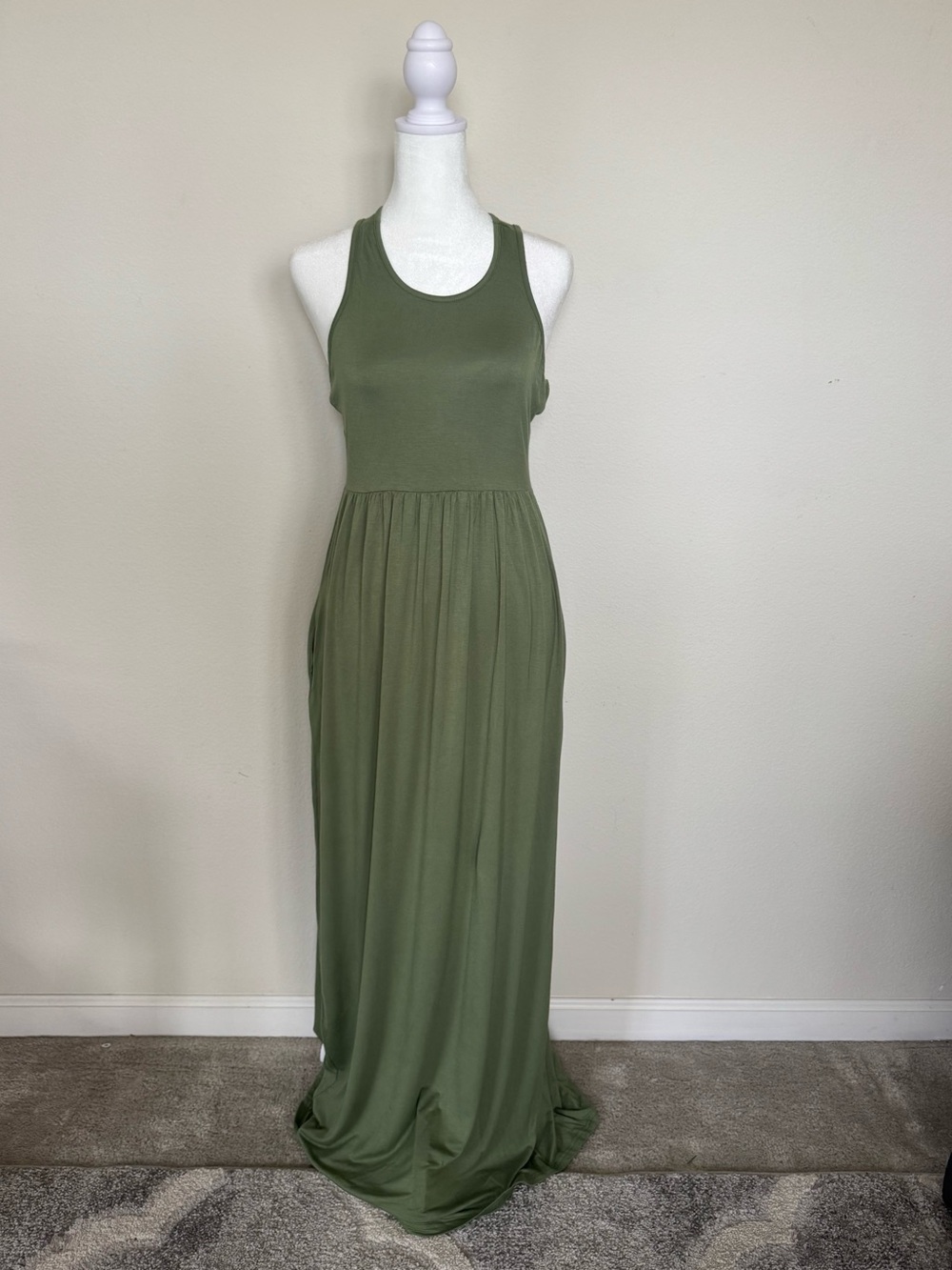 Olive Green Racerback Maxi Dress - Classic Women's Summer Dress